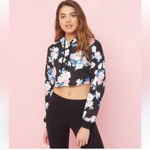 Garage Floral Black Cropped Hoodie